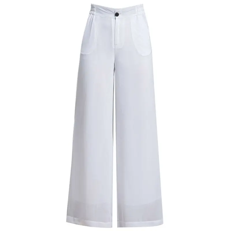 2023 Summer High Waist Solid Color Thin Style Straight Pants Women Elastic Waist Fashion Temperament Chiffon Wide Leg Trousers