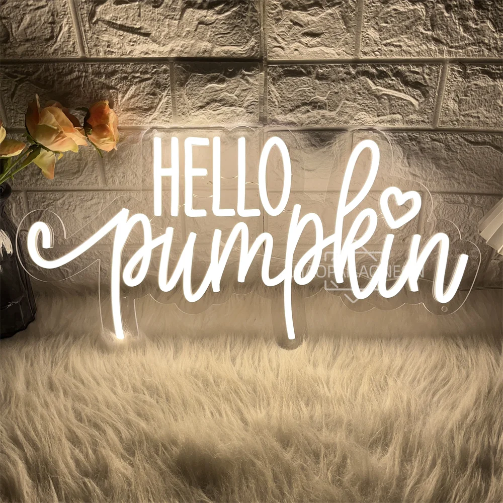 Hello Pumpkin Neon Led Sign Happy Halloween Party Decoration Neon Lights Dimmable USB Home Room Wall Decor Halloween Neon Signs