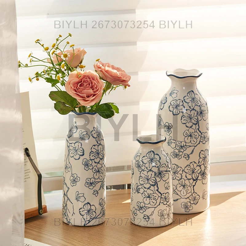 

Nordic Blue and White Porcelain Ceramic Vase Ornament For home decor Living Room Dining Table Flower Arrangement Flower Vase