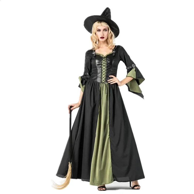 

Halloween Adult Witch Costume Cosplay Fancy Party Vampire Witch Costume Black Long Dress Halloween Costumes