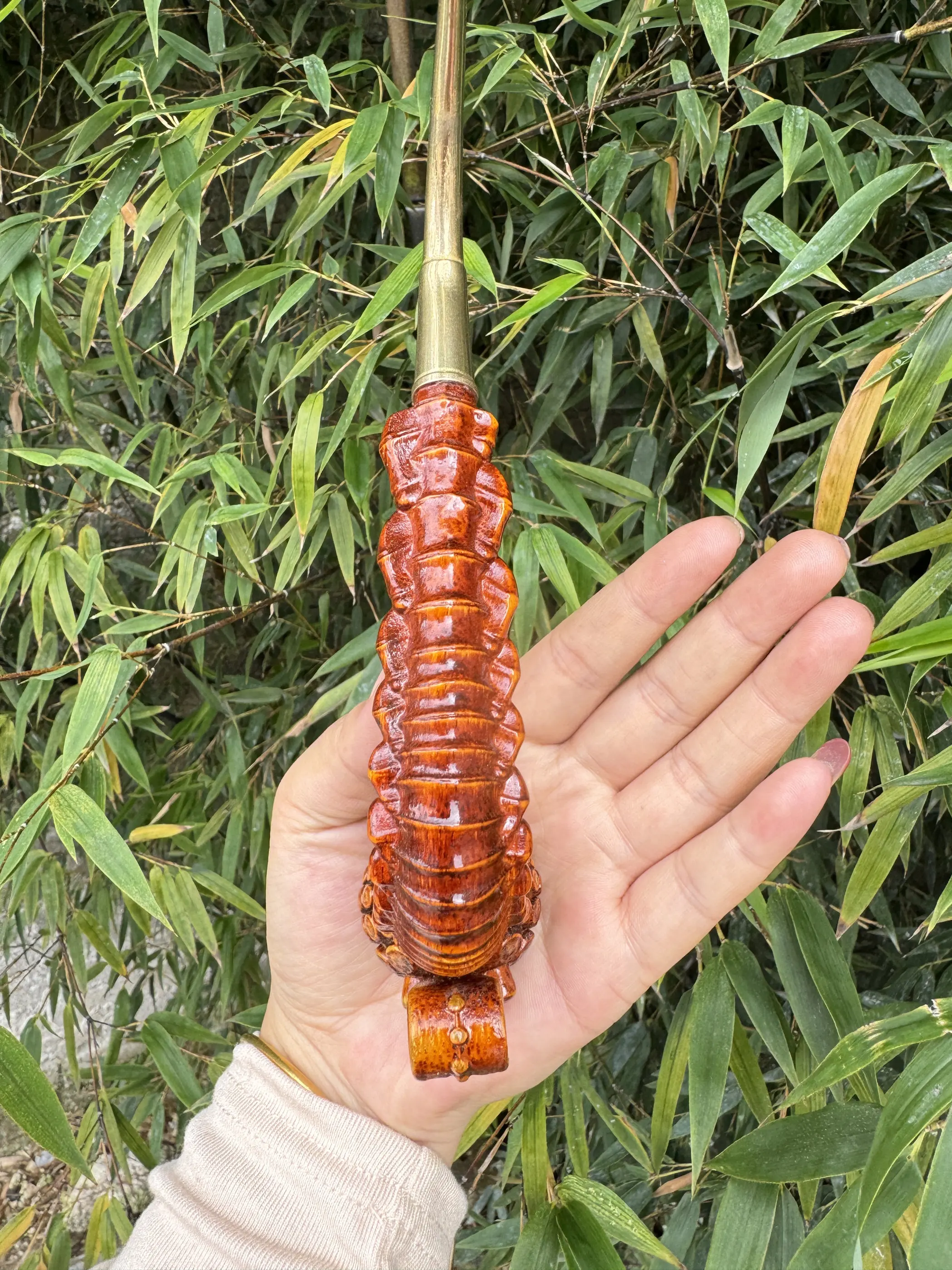 Guizhou Traditional Bamboo Carving Wings Tobacco Pipe Leaf Chewing Dedicated Pipo Gift for the Elderly 19cm Long
