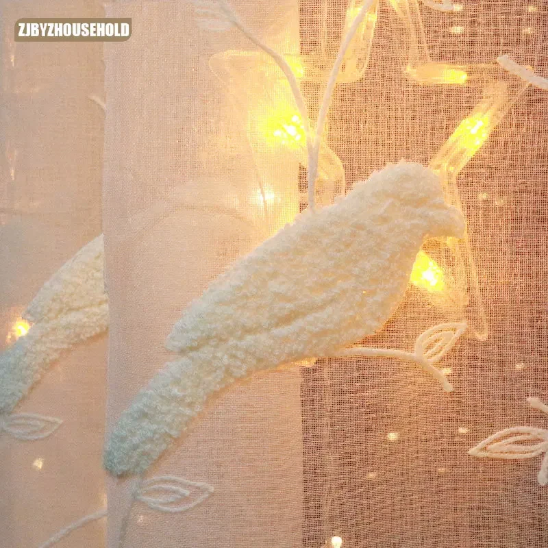 

White Tulle Embroidered Bird Pattern 3D Embroidery Drape Sheer Window Bird Gauze Yarn