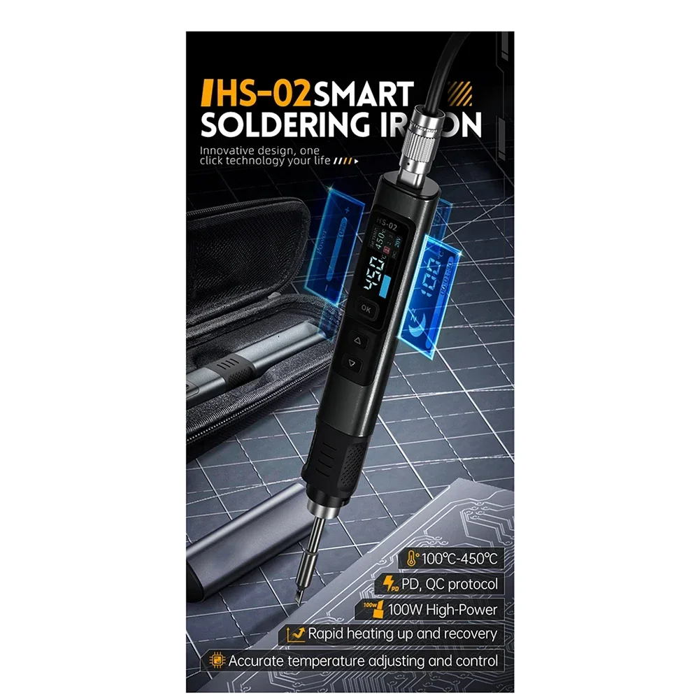 HS-02B Internal Heat Intelligent Soldering Iron For FNIRSI For Smart Electric Soldering Iron PD 100W Constant Temperature Kit