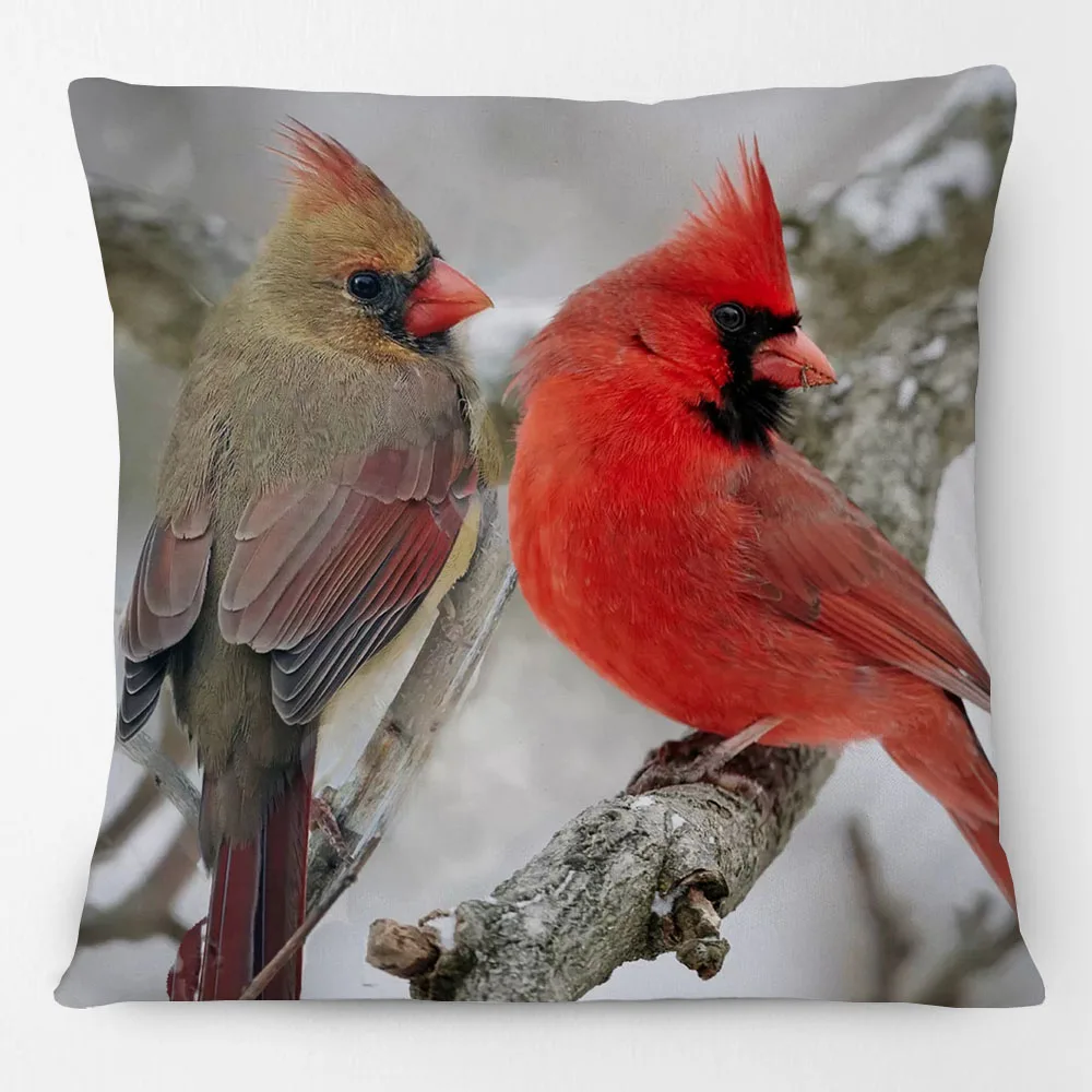 Merry Christmas Cardinals Birds Cushion Covers Snowhouse Xmas Tree Decorative Pillows For Sofa