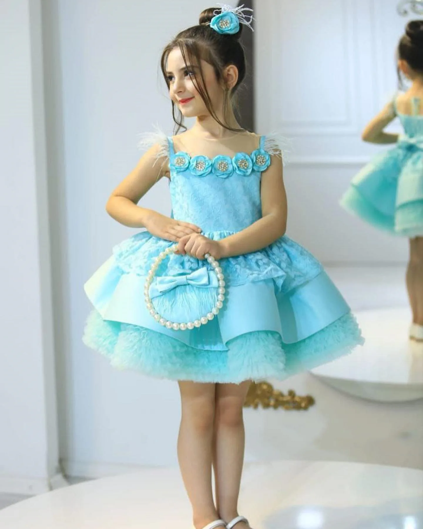 2026 New Style Girls Blue Strappy Tutu Dress Sweet Catwalk Kids Birthday Party Formal Dress Cross-border Wholesale