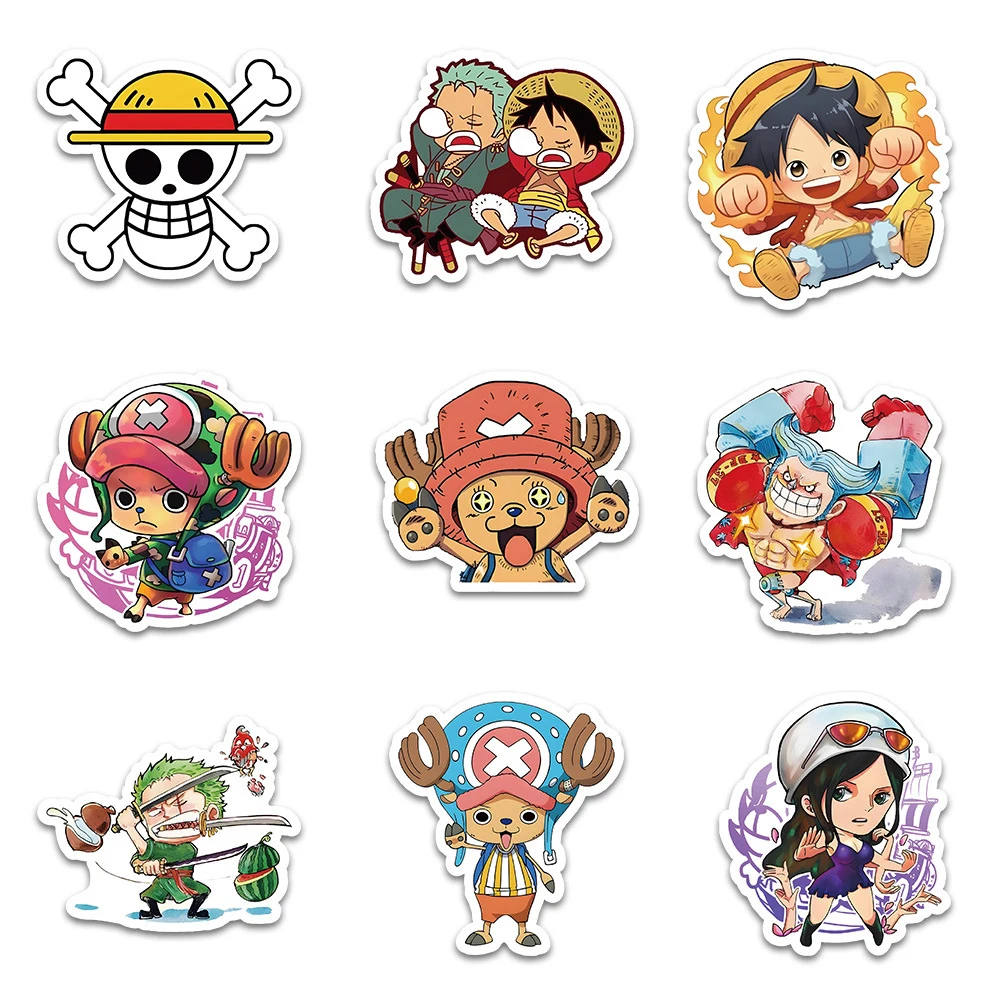 Pegatinas de dibujos animados de One Piece, 10/30/55 piezas, funda de teléfono para monopatín, portátil, impermeable, Zoro, Luffy