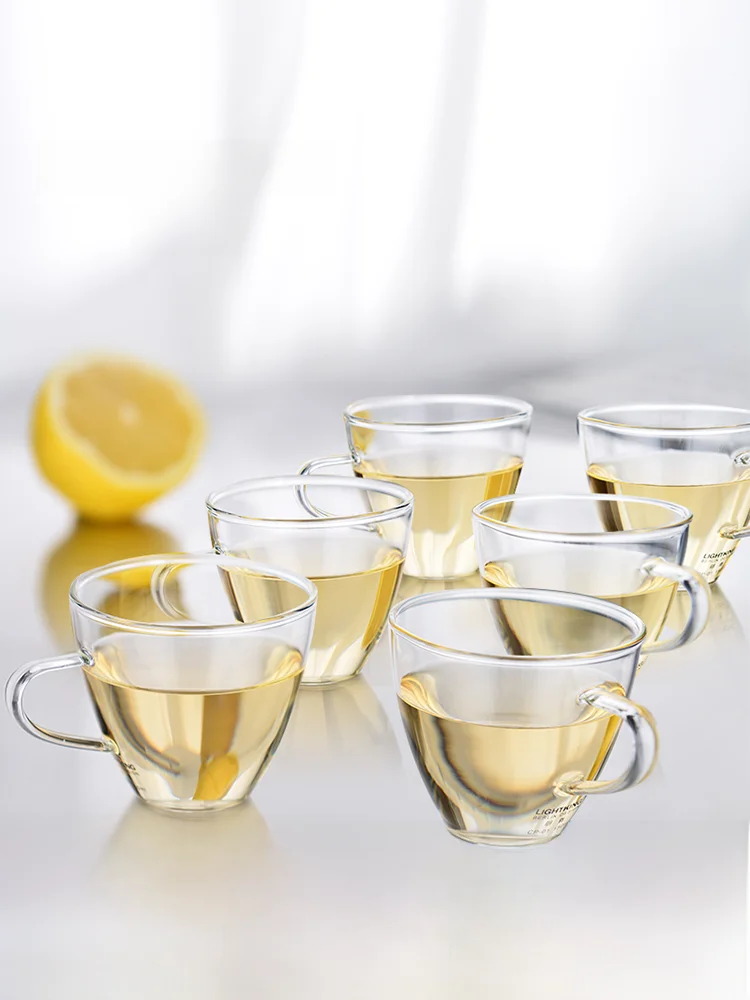 

Heat Resistant Glass Tea Set Office Water Cup with Handle Transparent Drinking Cup High Temperature Resistant round ape Cup