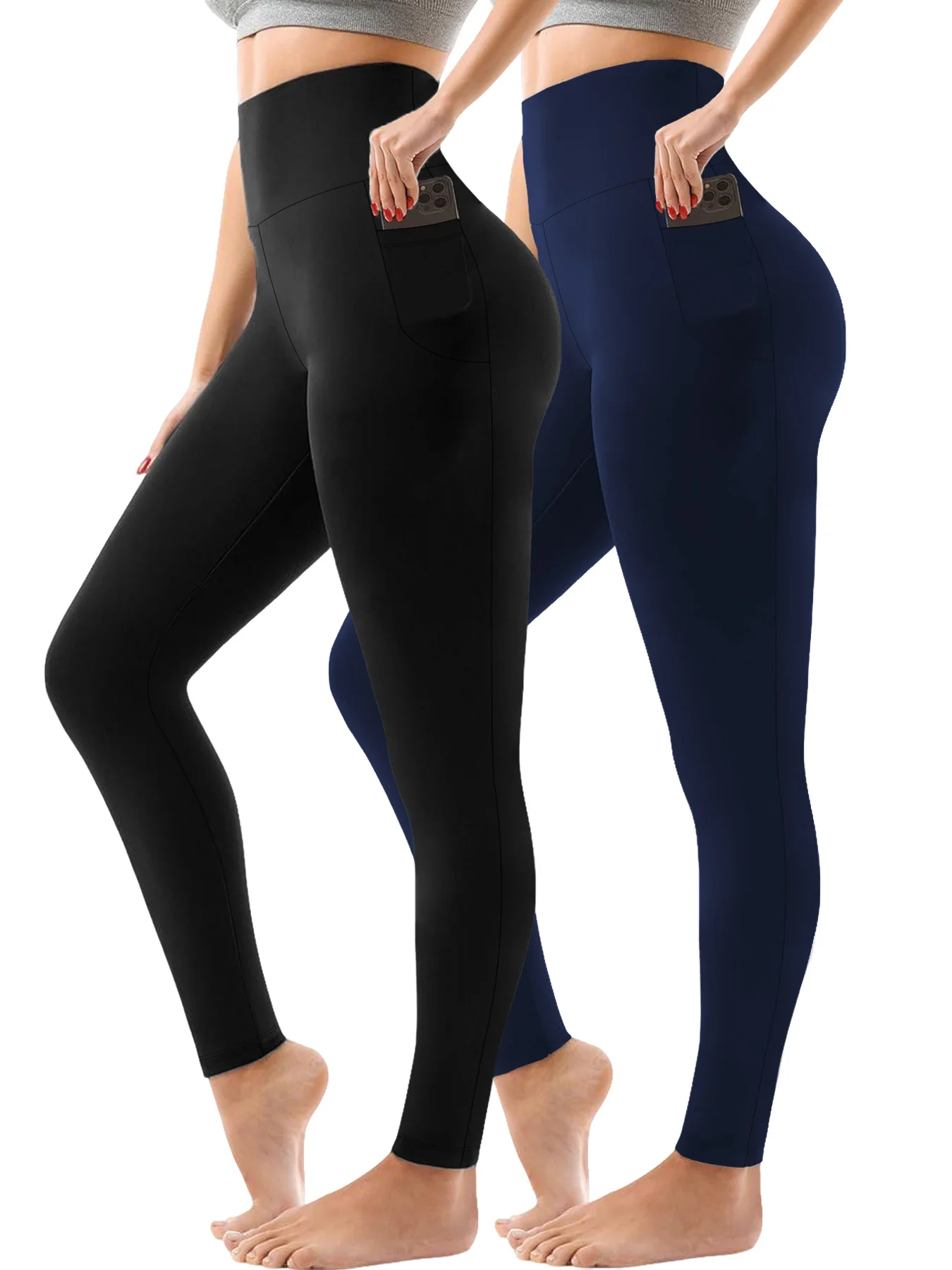 عبوتان من السراويل الضيقة النسائية فائقة النعومة مع جيوب، تحكم عالي الخصر في البطن لتمارين اليوجا وملابس الصالة غير الرسمية المريحة #1