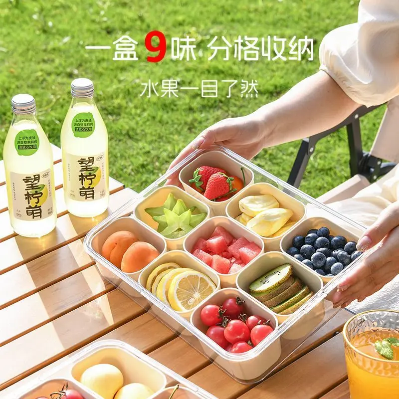 Custom. Crisper Food Grade Portable Bento Box Camping Covered Grid Storage Box Outdoor Fruit Picnic Portable Box