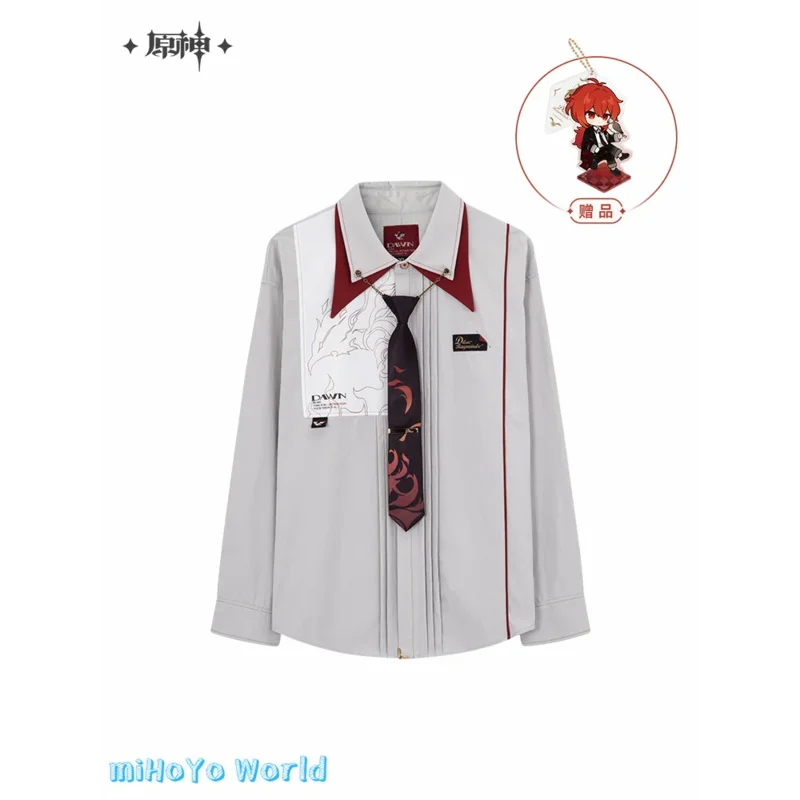 Mihoyo oficial genshin impacto camisa trajes diluc tema quadrático cosplay impressão série blusa doujin unissex presente de aniversário