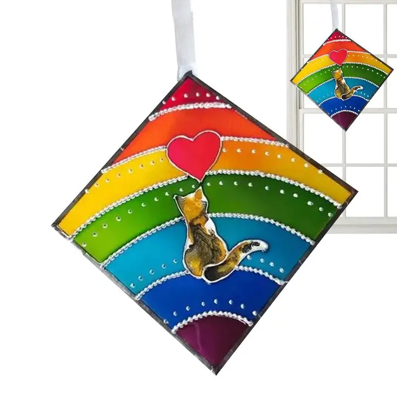 Rainbow Cat Sun Catcher Sleek Metal Cat Home Decor Black Hollow Cats Sculpture Hung Decor For Living Room Offices Bedroom Window