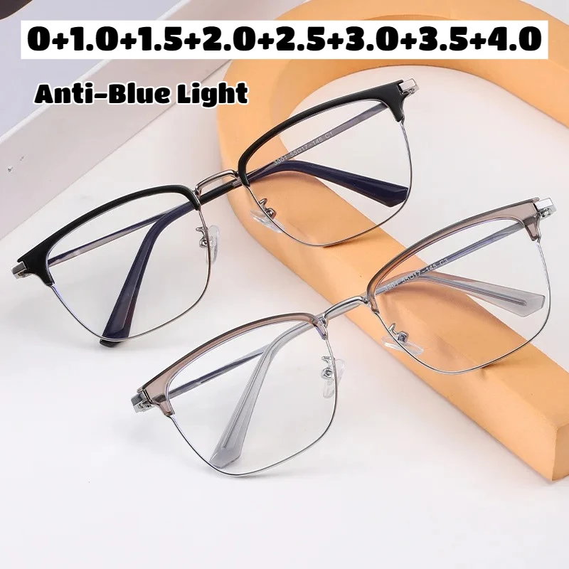 

Men's High-definition Anti-blue Light Reading Glasses Metal Half Frame Presbyopia Glasses Men and Women New Fashion Glasses +4.0