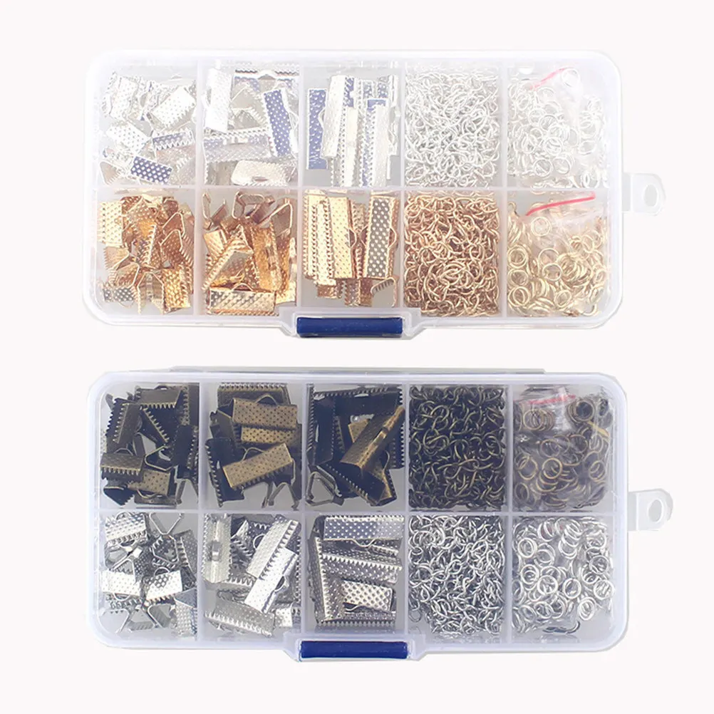 370Pcs Lobster Clasp Extension Chain Plated Ribbon Ends Fastener Clasps Textured Crimp End Clamps Cord Ends Buckles Zipper Clips