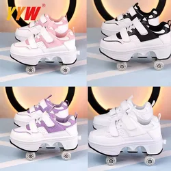 Children Wheels Shoes Roller Sneakers With 4 Wheels Skates Adult Runaway Parkour Deformation Shoes For Women Men Youth Kids Gift