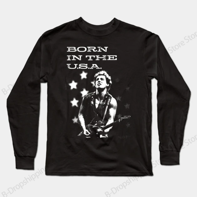 Mens Rock Music Long Sleeve T-shirt Bruce Springsteen Vintage 3D Print Tshirt Men Women Fashion Hip Hop Band Tops Tees Clothing