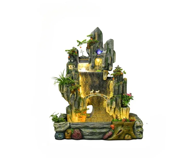 Rockery flowing water fountain large fish pond opening ornament lucky fish tank floor bonsai living room decoration