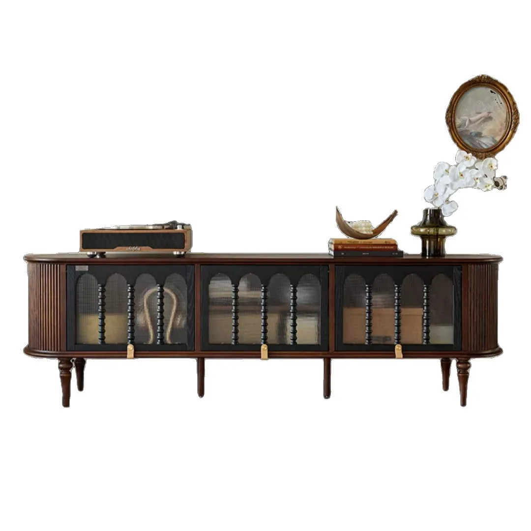

French retro solid wood TV cabinet storage storage integrated cabinet living room floor cabinet