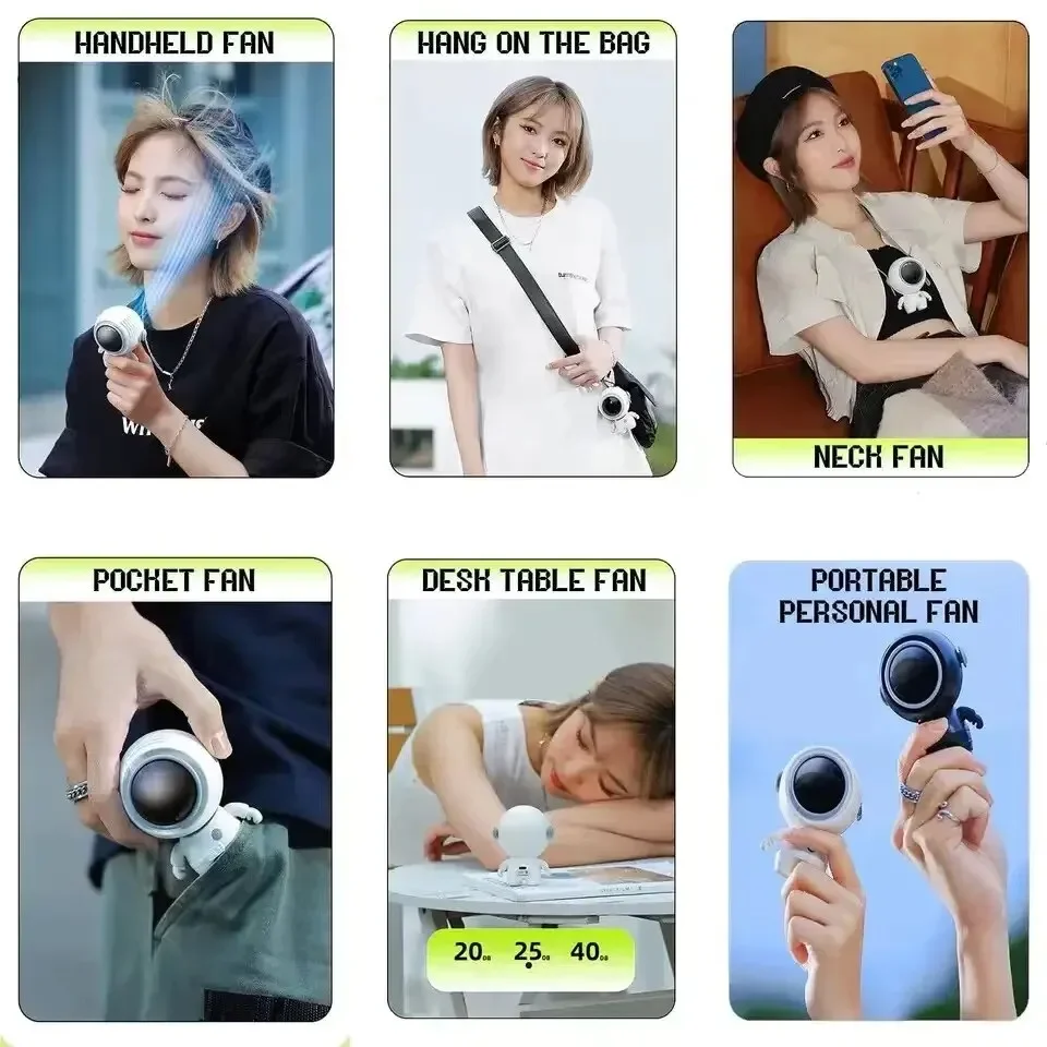 مروحة محمولة رائد فضاء هادئة صغيرة USB قابلة للشحن مروحة صغيرة الرقبة طالب عنبر مكتب مروحة خارجية العرض