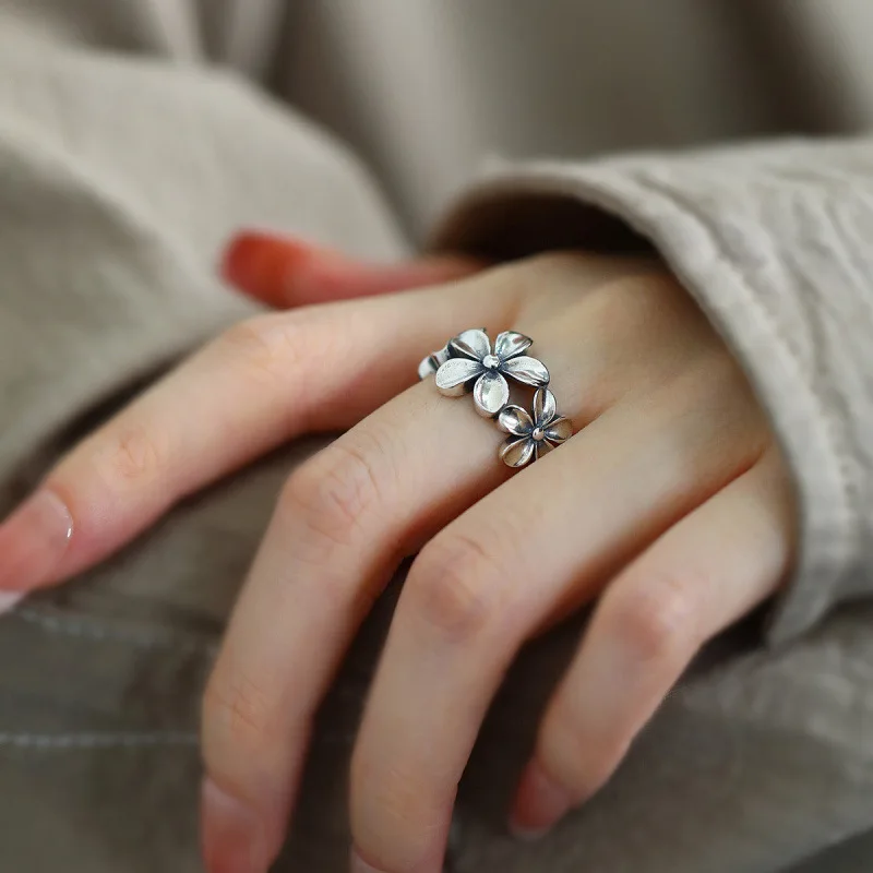 Trendy Flowers Ring Female Index Finger Accessories Vintage Personality Antiquating Process Women Ring Jewelry Open Size