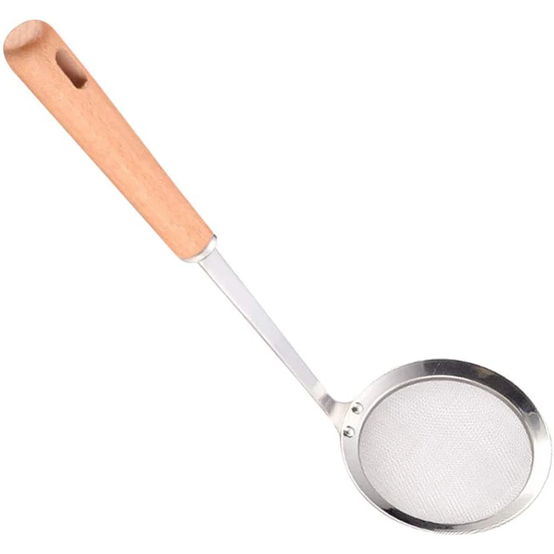 

【Hot Selling】Oil Filter Spoon, Fine Mesh Filter With Wooden Handle For Kitchen, Used For Kitchen Frying And Foam Filter Spoon