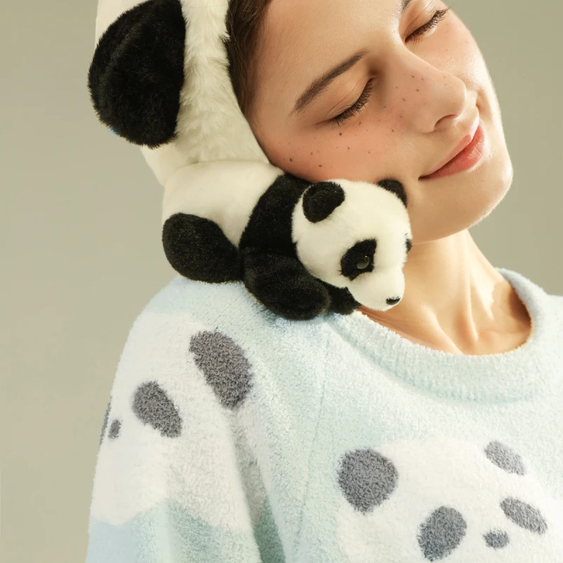SUJIIN Women\'s Cute Pajamas Sets Autumn Winter Panda Graphic Sleepwear for Women Men Couple Nightwear Suit Home Clothes SH001