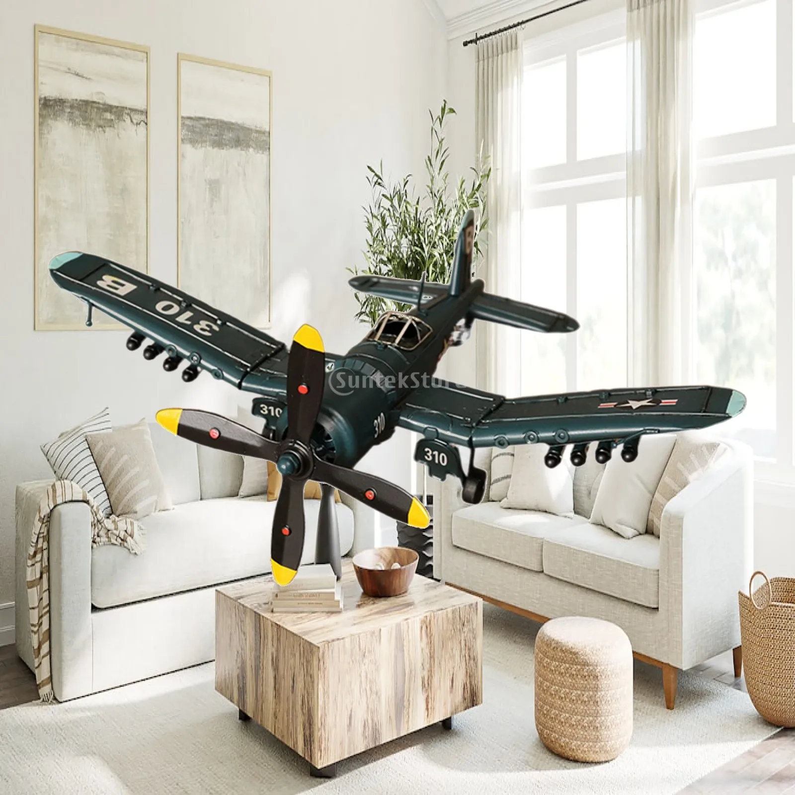 Plane Model Diecast Iron Aircraft Toy Miniature Airplane Display Collectible Vintage Decoration for Coffee Shop Office Living