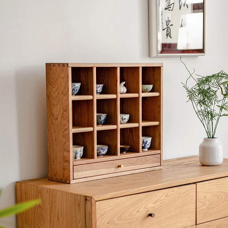 Tea set Duobao grid solid wood Bogu rack desktop storage rack display cabinet teapot placement tea room tea cup shelf