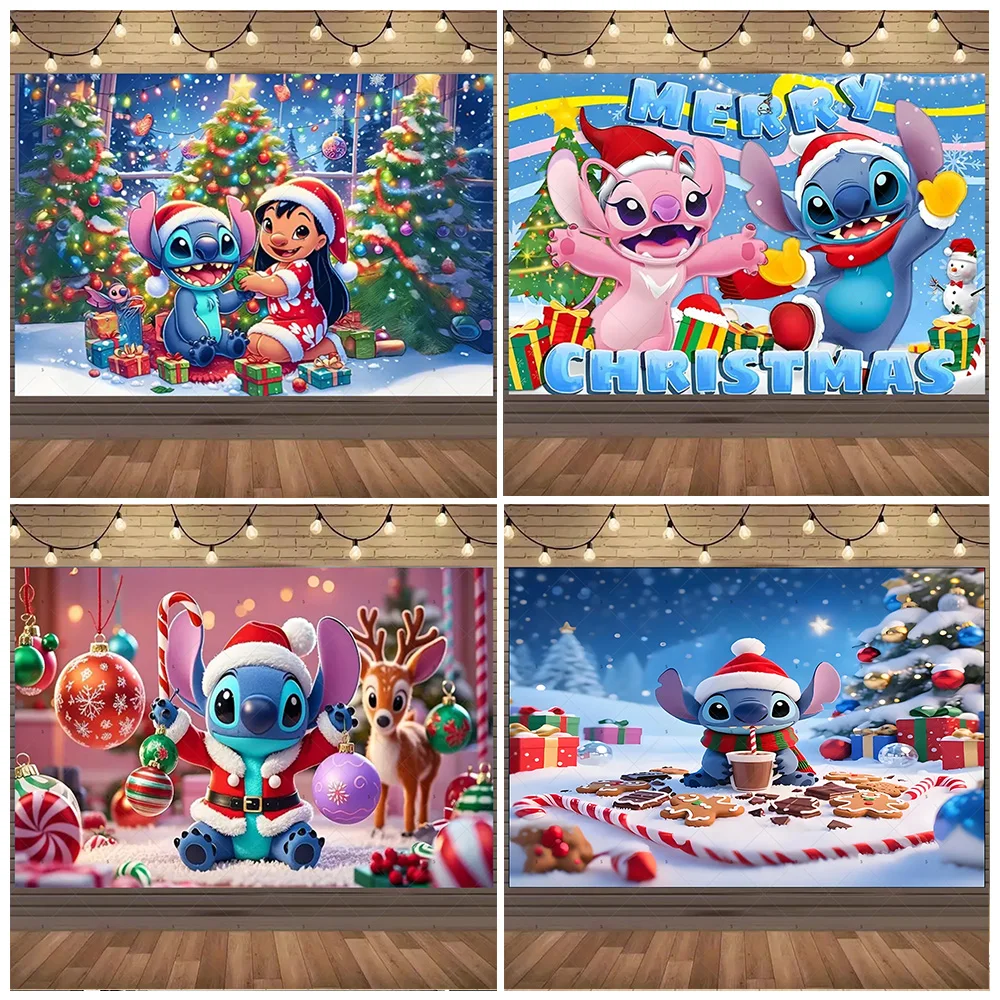 Disney Stitch decoraciones para fiesta de Navidad Fondo de Feliz Navidad punto árbol de Navidad Reno telón de fondo suministros accesorios de fotografía