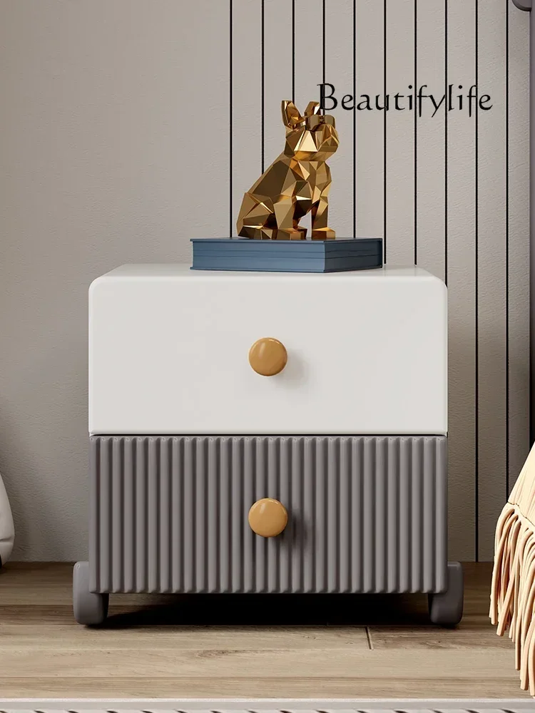 Italian-Style Light Luxury Solid Wood Color Matching Bedside Modern Small Apartment Simple Bedroom Bedside Storage Cabinet