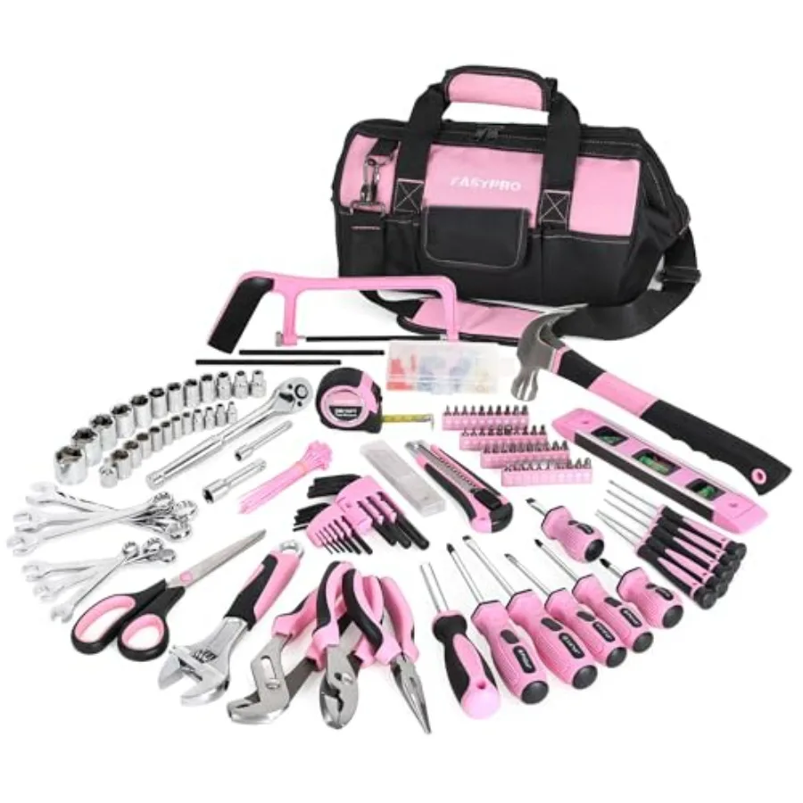 

Набор инструментов из 267 предметов, розовый, для ремонта дома, с сумкой с широким отверстием 13 дюймов, набор ручных инструментов для механиков, для самостоятельного ремонта и обслуживания дома