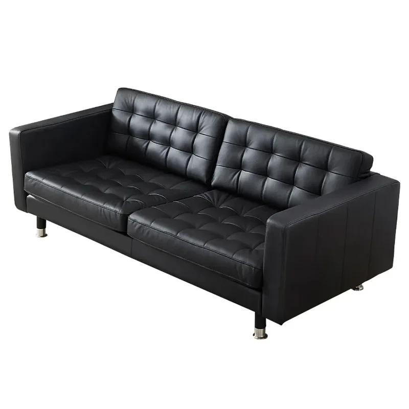 

Nordic leather living room light luxury small apartment first layer cowhide Italian minimalist three-person straight row sofa