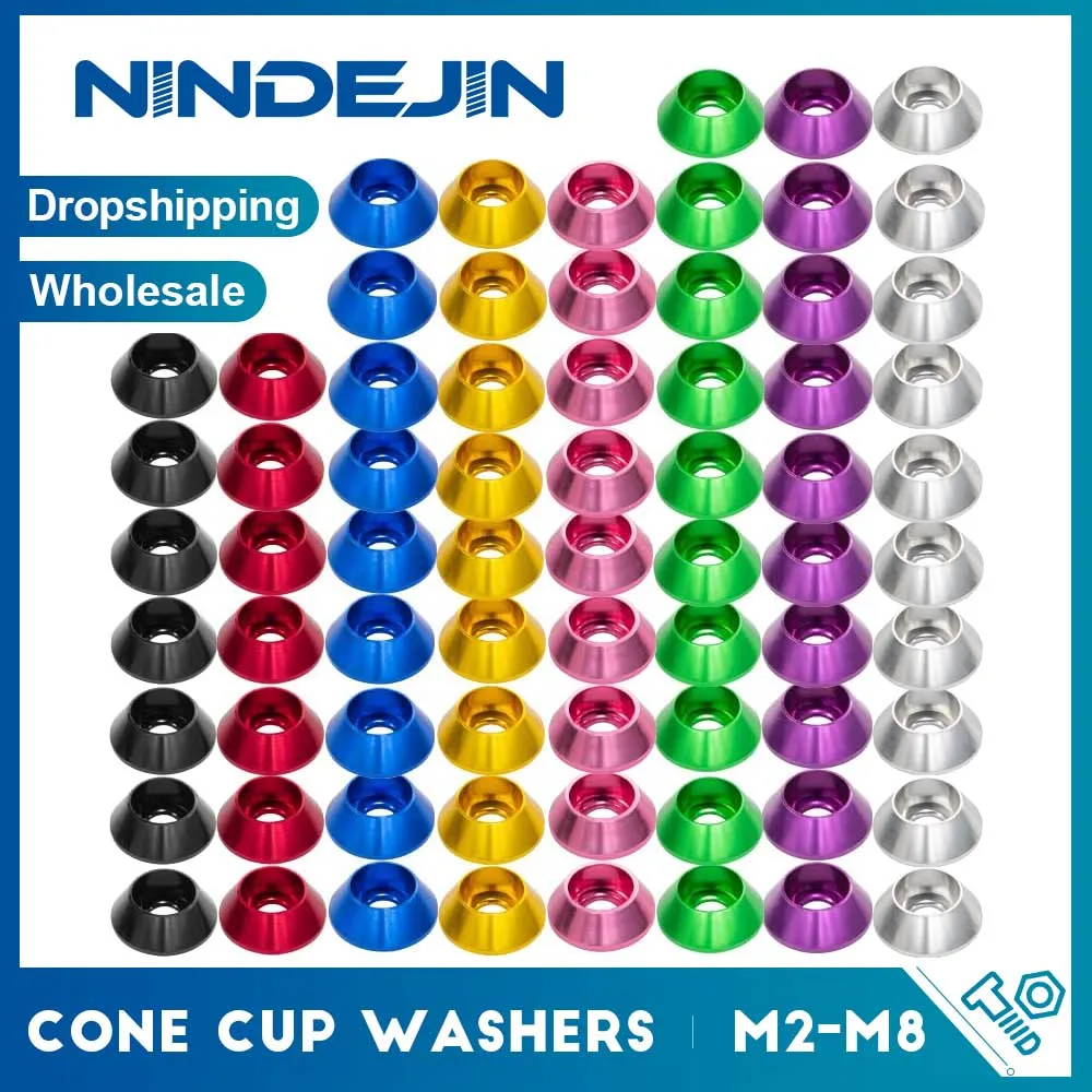 5pcs/bag Anodized Aluminum Alloy Cone Cup Countersunk Washers M2-M8 Aluminum Gaskets Cup Head Washer Gasket Shim for Model Parts