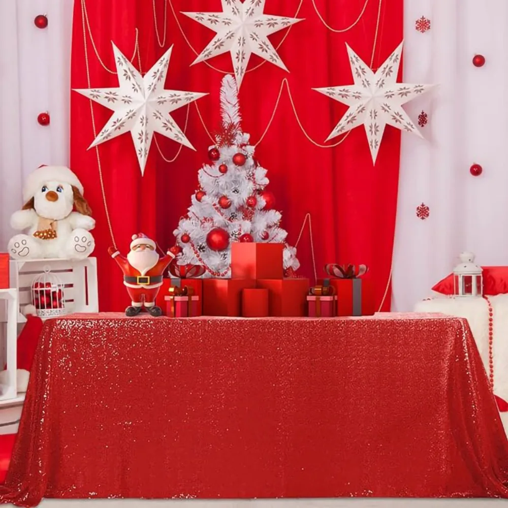 Creative Rectangular Party Sequin Tablecloth Solid Color Sparkling Table Linen Polyester Table Decoration Event