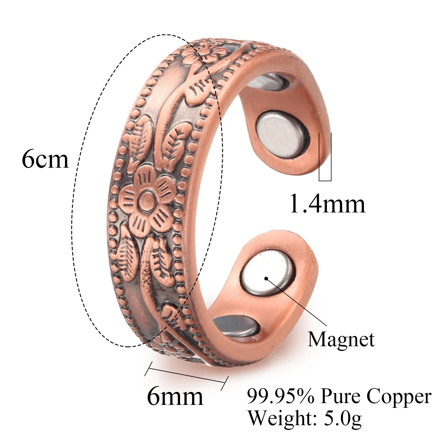 New Magnetic Therapy Ring for Men Copper Healing Open Rings Sliming Health care Jewerly with power Energy Magnets