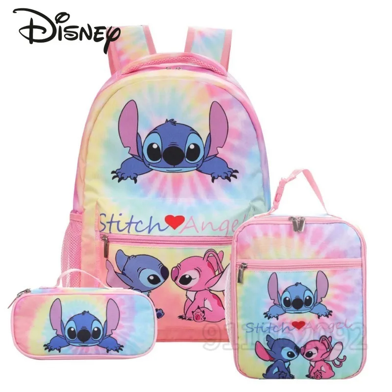 Disney Stitch New Children\'s School Bag 3-piece Set Children\'s Backpack Cartoon Girls\' School Bag Large Capacity High Quality