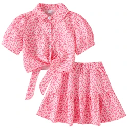 Summer Baby Girl Outfits Set Children Clothes Korean Fashion Print Short Sleeve Cotton Tops+Skirt Boutique Kids Clothing BC1451