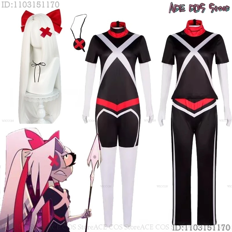 Hazbin Vagatha Cosplay Hotel Vaggie Costume wig Hair Decor Fight Angel Outfit Halloween Carnival Christmas Anime Style Suit