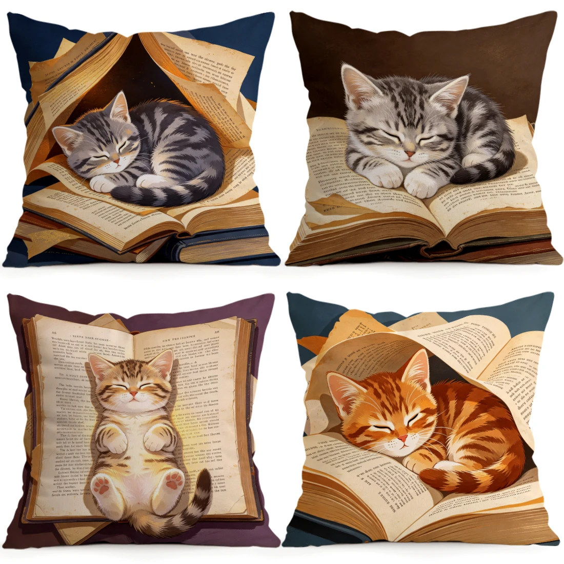 The Cat In The Book Cushions Pillowcase Polyester Cushion Cover Throw Pillow Pillowcover Home Car Sofa Decor