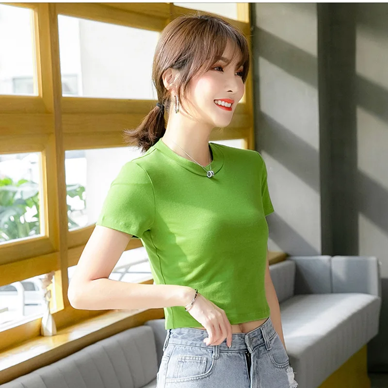 MRMT 2024Brand New Navel Exposed Short Sleeve T-Shirt Women's Bottomed Shirt High Waist Slim Fit Small Round Neck Blouse Women's