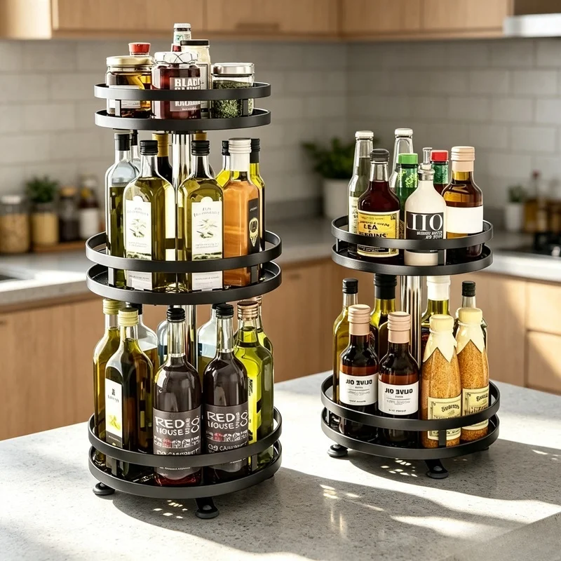 360° Degree Rotatable Spice Turntable Kitchen Countertop Seasoning Storage Organizer Multifunctional Accessory Rack