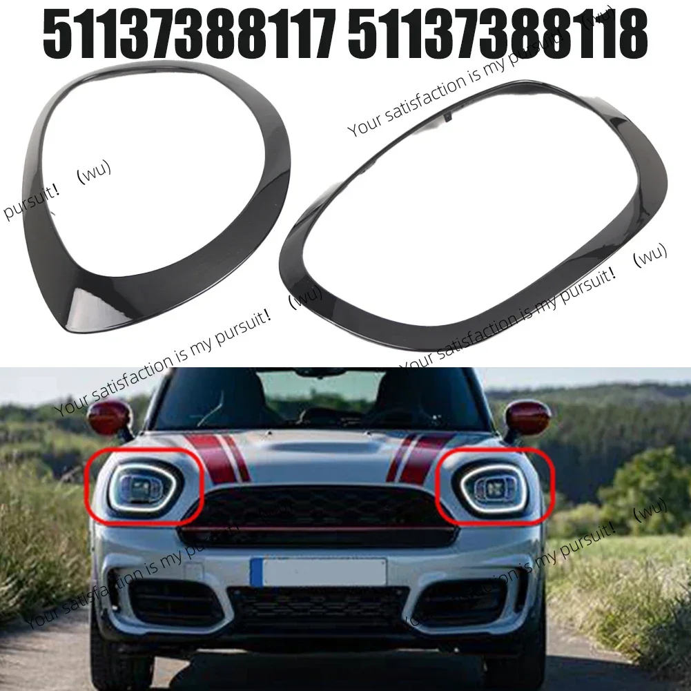 2pcs Black Headlight Trim Rings Bezel Cover ​for Mini Cooper F60 F61 2017-2023 For Countryman F60 F61 2017-2023