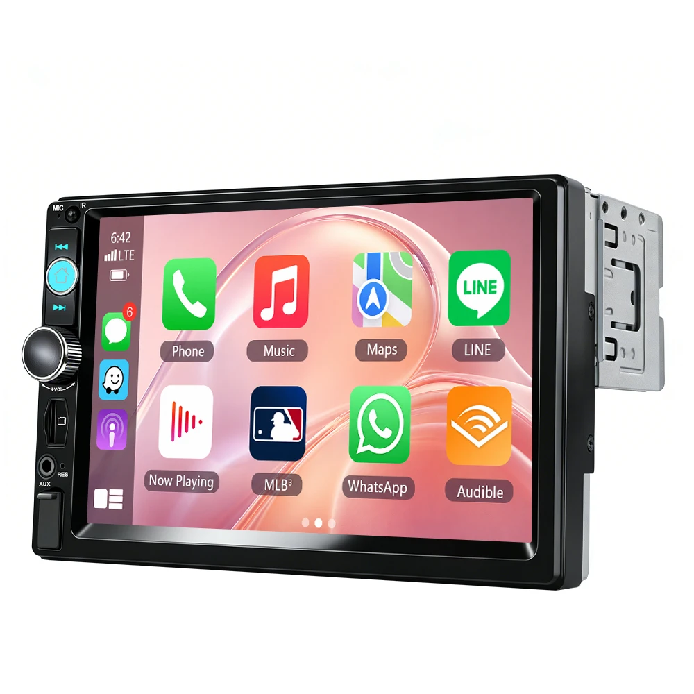 Podofo 7 Zoll 1 Din Autoradio MP5 Multimedia-Player Kabelloses Carplay Android Auto Mirror Link HD 1024*600 Touchscreen BT FM-Radio USB AUX Bildschirmspiegelung Universelles Autoradio EQ