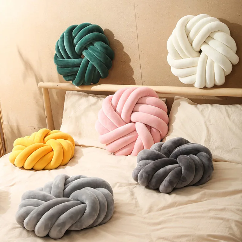 Inyahome Christmas Decor Pillow Velvet Ball Knot Cushion Handmade Knotted Pillow Cushion for Kids Room Couch Bed Car Office