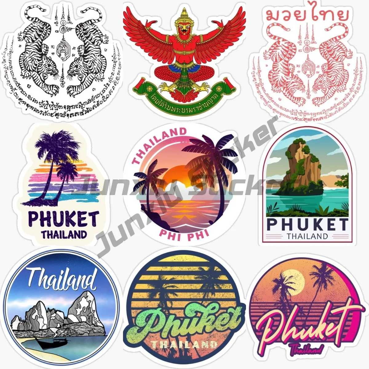 Thailand TH Coconut Tree Tiger Seaside Scenery Sticker Vinyl Laptop Car Window Bicycle Van Camper Wall Door Moto Truck Decal