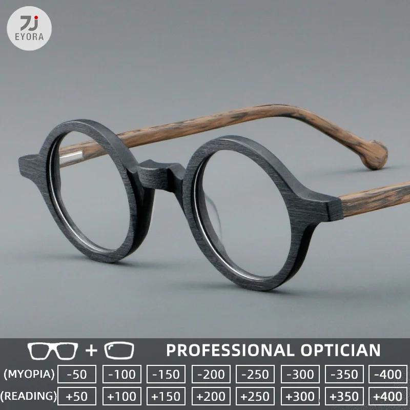 eyora-エレガントなレトロアセテートラウンド老眼鏡男性用抗ブルーライトフォトクロミックメガネ光学レンズ処方箋付き