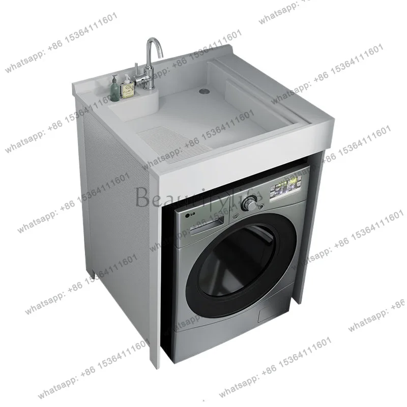 Small apartment bathroom bathroom balcony with washboard hand washbasin integrated cabinet