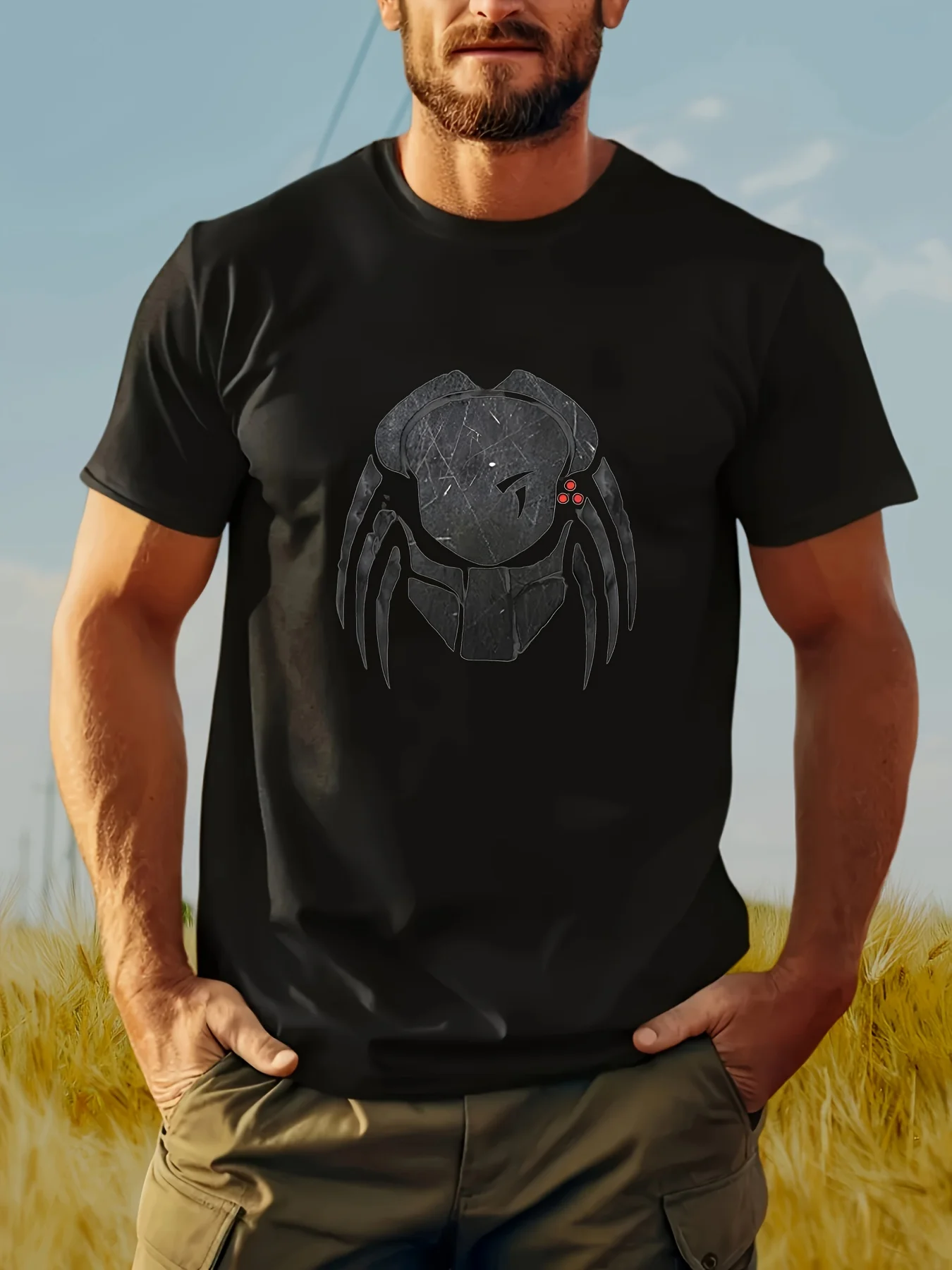 

Men Natural Enemies Creature Ask Graphic T-shirt - Heavy Armor Design T-shirts for Regular Street Wear Lining Men Clothing