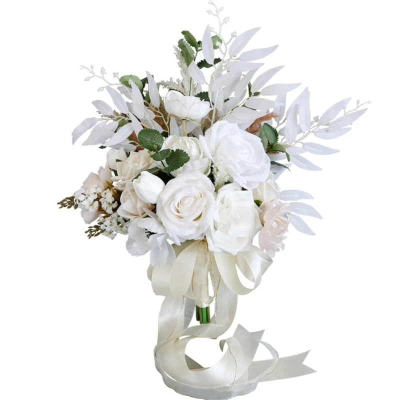 

Wedding Bouquets with Ribbon, White Artificial Flower Bridesmaids Bouquets for Wedding, Ceremony, Anniversary Valentines