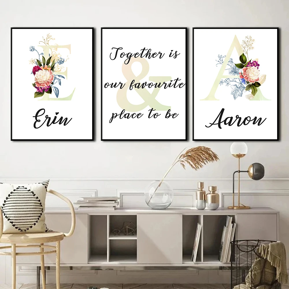 

Couple Name Canvas Poster Prints Personalized Wall Art Painting for Gift Bed Room Home Decor Pictures Cuadros Customized Quotes