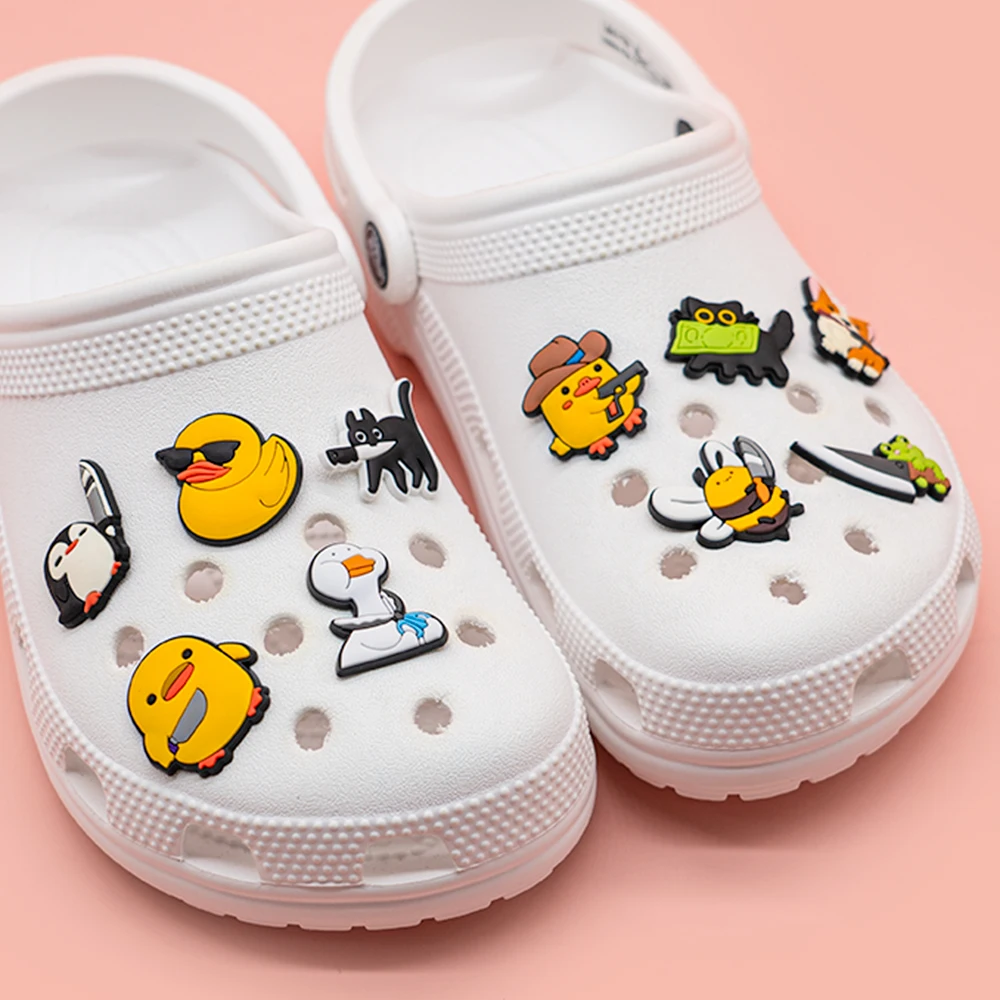 1/10 Stück Cartoon Tiere Schuh Charms Enten Pinguine Katzen Schuh Dekorationen Zubehör Frösche Hunde Pins für Frauen Kinder Clog Schnallen – Detail 1